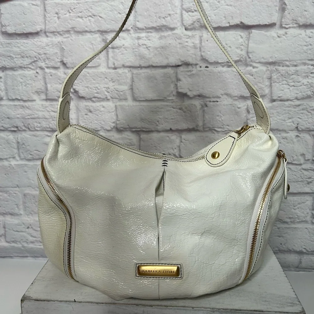 Isabella Fiore White Patent Leather Hobo Bag